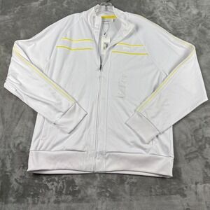 Calvin Klein Mens White Track Jacket Yellow Stripe Full Zip Mock Neck Large NEW